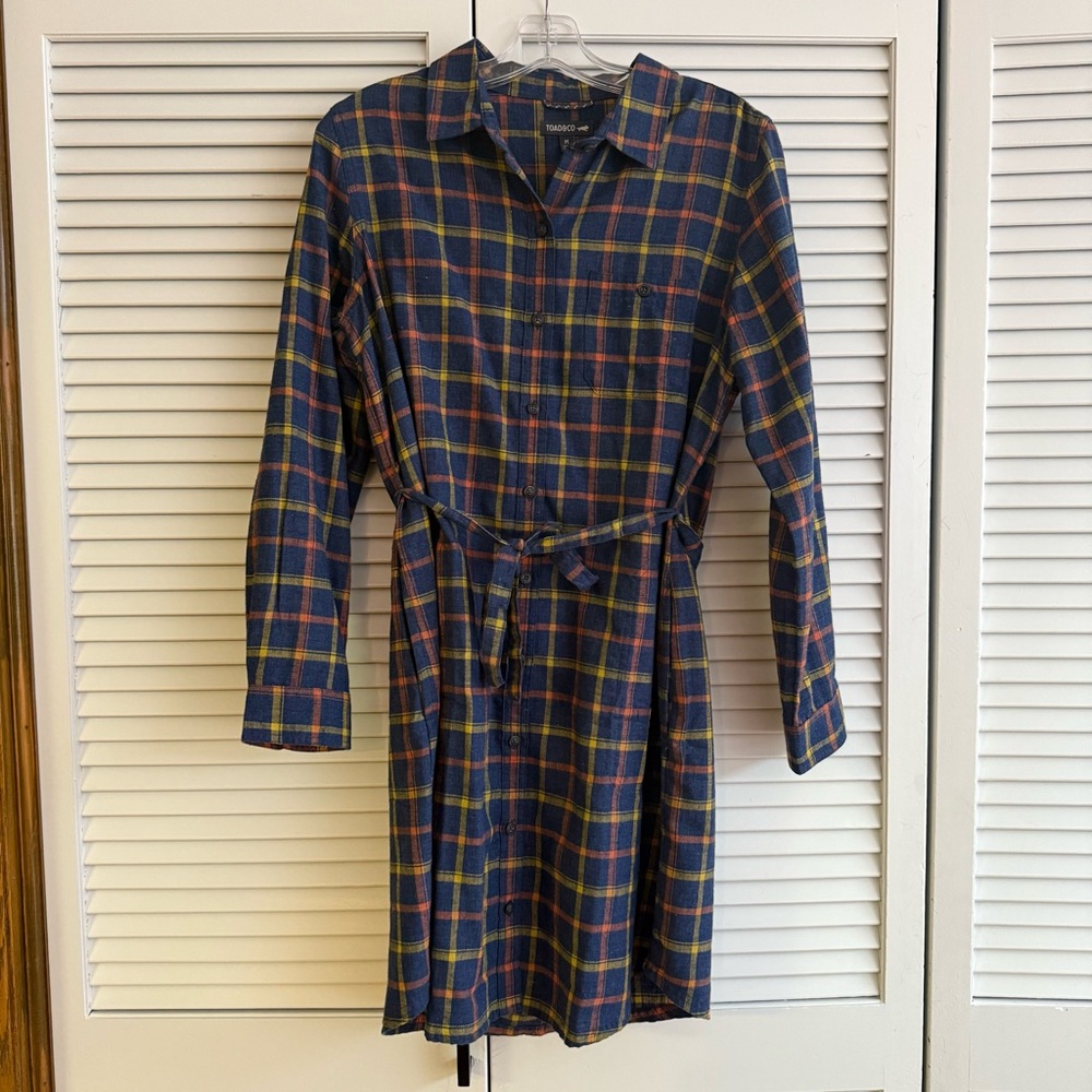 Toad&Co Plaid Shirt Dress - Blue and Yellow
